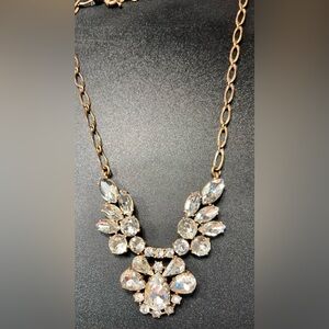 J CREW Crystal Wing Antique Gold Tone Link Glass Faceted Mirror Studded Necklace